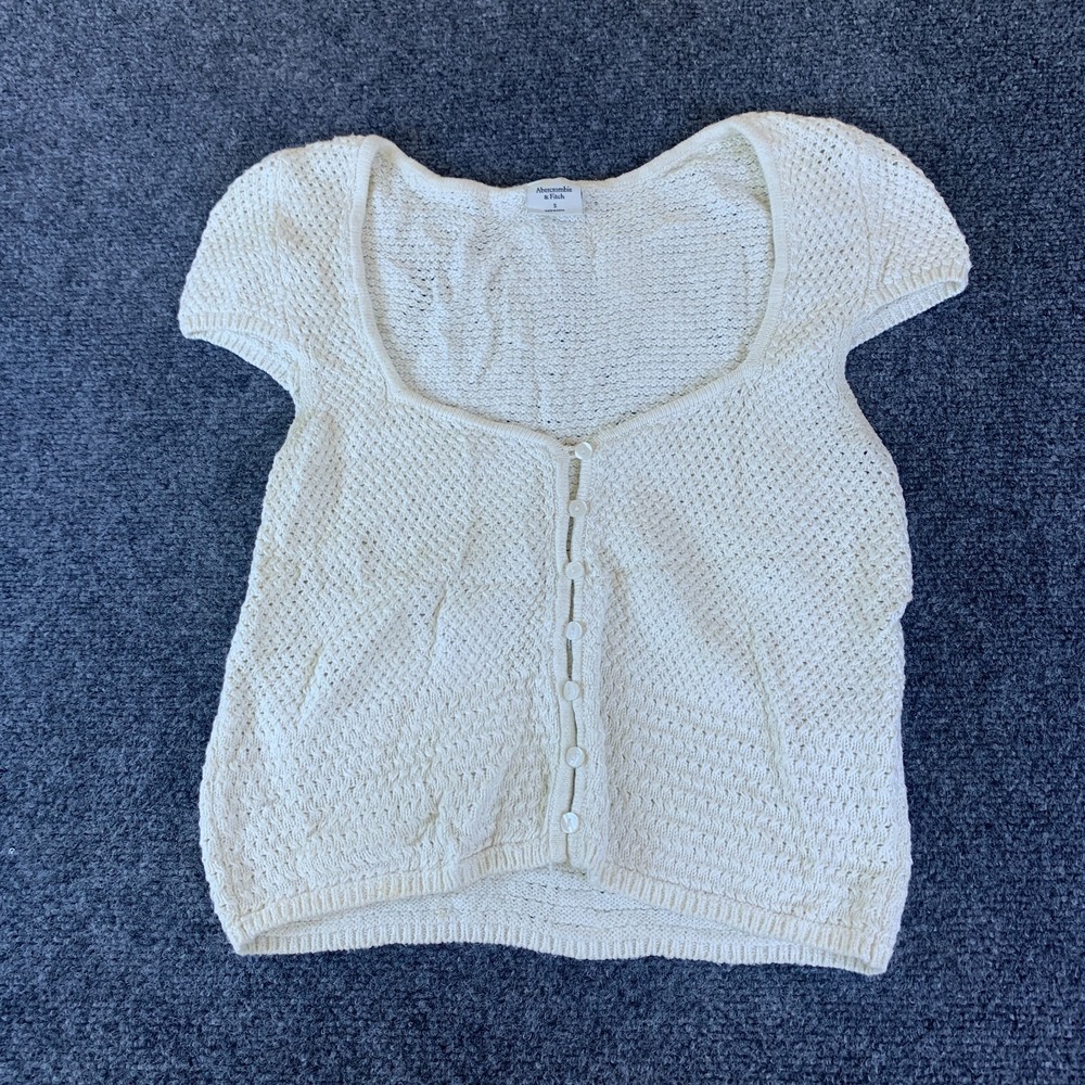 Abercrombie & Fitch Crochet Top Womens Small Cream Classic Summer Button Front